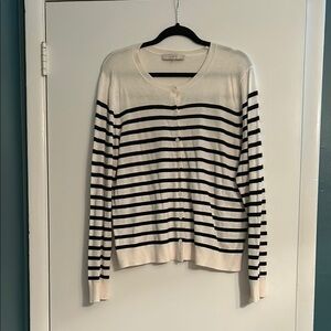 LOFT Black and White Striped Cardigan